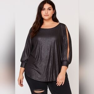 Juicy Couture plus size shimmery black cold shoulder top women's plus size 1X